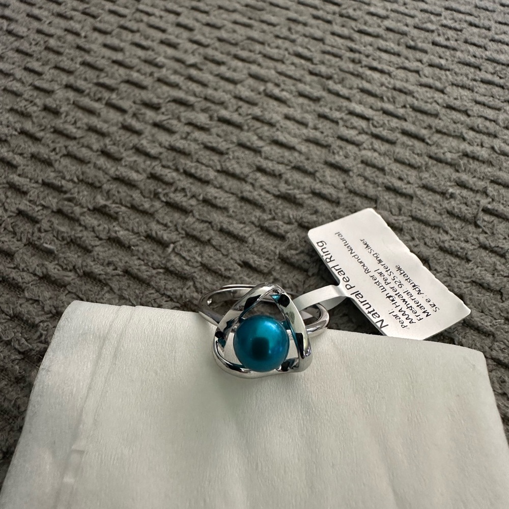 Elegant Silver and Blue Pearl Ring